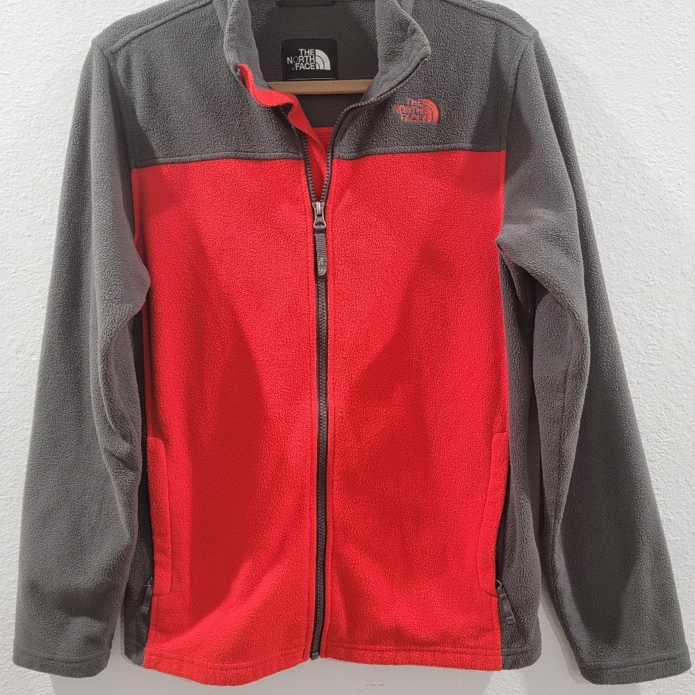 The North Face Boys Gray and Red Zip Up Fleece Jacket Size XL